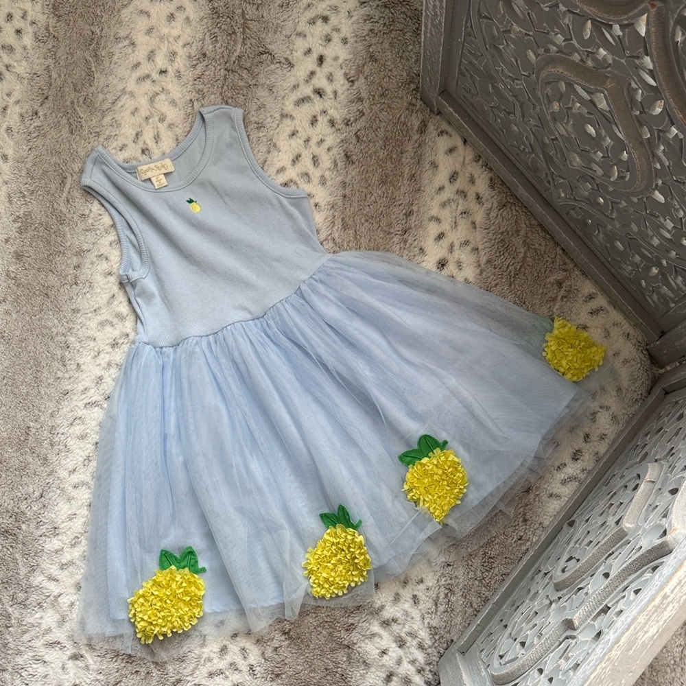 Cynthia Rowley blue dress girls size 6 lemon embroidery garden party summer